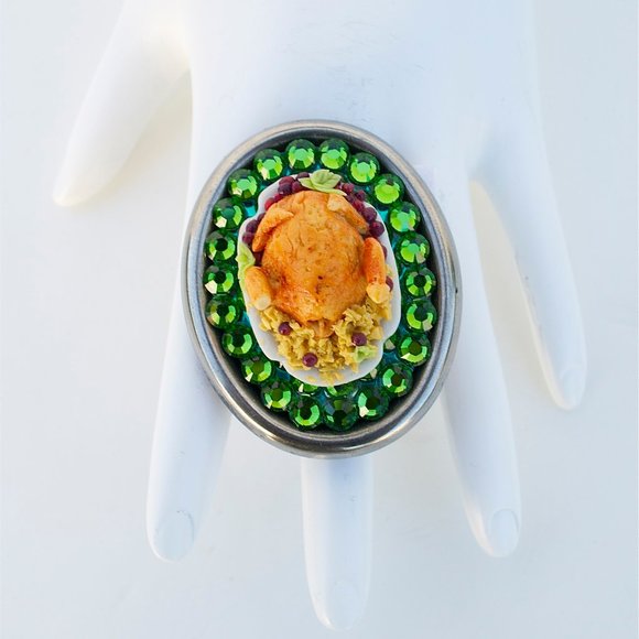 TURKEY STUFFING PLATTER SWAROVSKI RHINESTONE RING - Picture 5 of 8